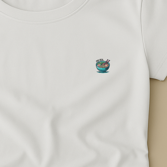 T-shirt ronde hals dames met grote print op achterkant / Pho Real