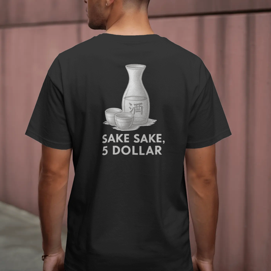 T-shirt ronde hals met grote print op achterkant / Sake sake, 5 dollar