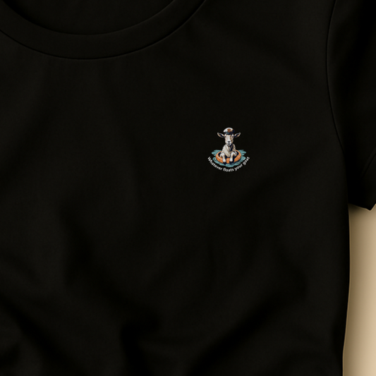 T-shirt ronde hals dames met grote print op achterkant / Whatever floats your goat