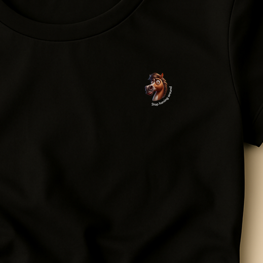 T-shirt ronde hals met print dames / Stop horsing around (head)