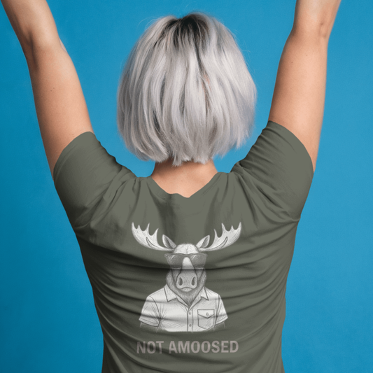 T-shirt ronde hals dames met grote print op achterkant / Not amoosed