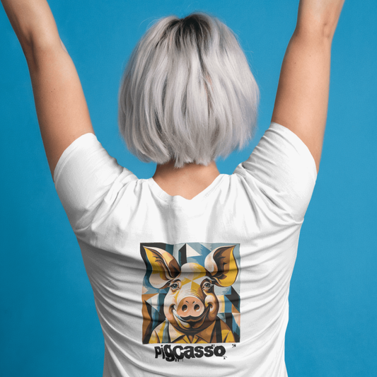 T-shirt ronde hals dames met grote print op achterkant / Pigcasso
