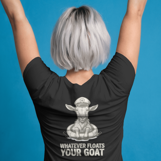 T-shirt ronde hals dames met grote print op achterkant / Whatever floats your goat