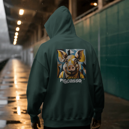 Hoodie multicolor unisex met grote print op achterkant / Pigcasso