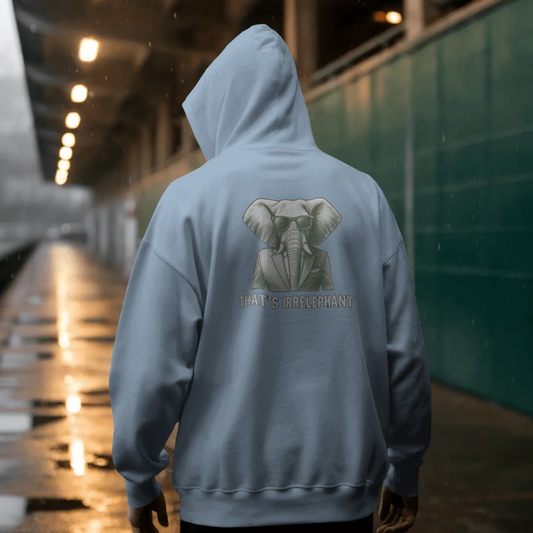 Hoodie multicolor unisex met grote print op achterkant / That's irrelephant