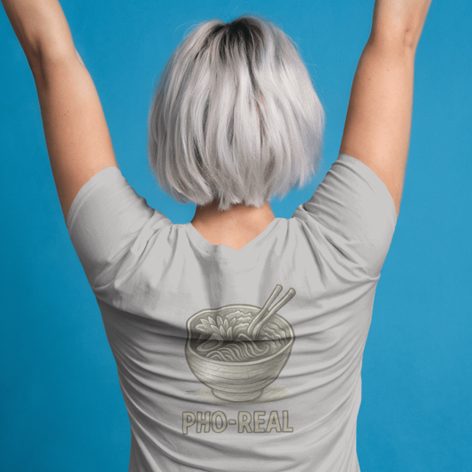 T-shirt ronde hals dames met grote print op achterkant / Pho Real