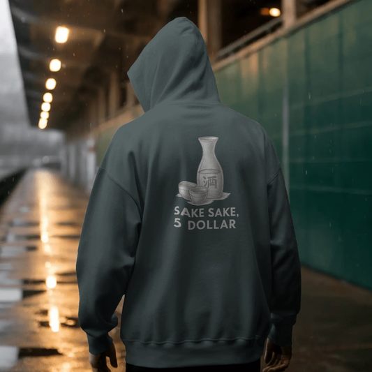 Hoodie multicolor unisex met grote print op achterkant / Sake sake, 5 dollar