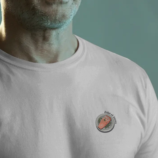 T-shirt heren ronde hals met print / Zalm ni worre