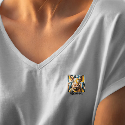 T-shirt dames V-hals - Pigcasso