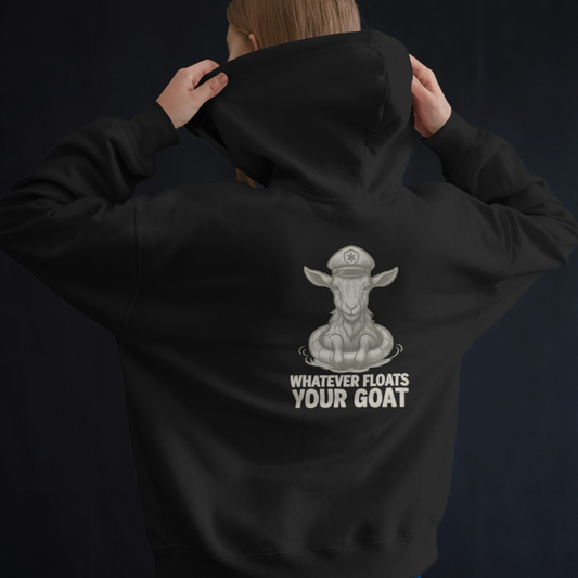 Hoodie multicolor unisex met grote print op achterkant / Whatever floats your goat