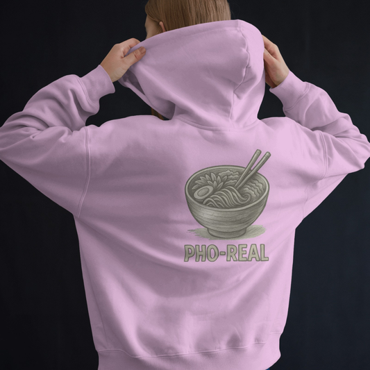 Hoodie multicolor unisex met grote print op achterkant / Pho Real