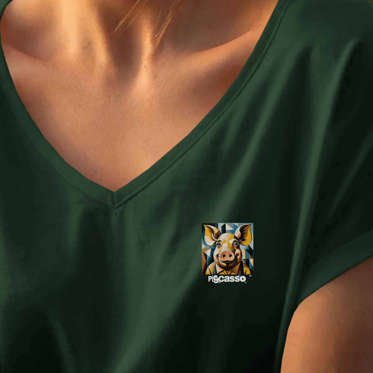T-shirt dames V-hals - Pigcasso