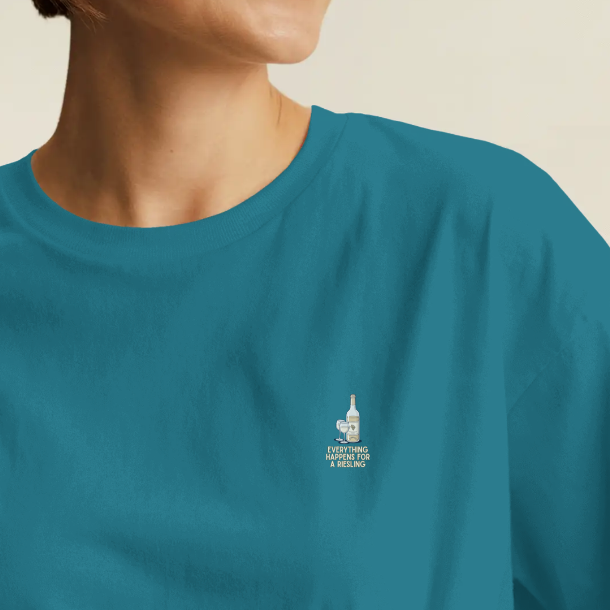 T-shirt dames ronde hals - Everything happens for a Riesling