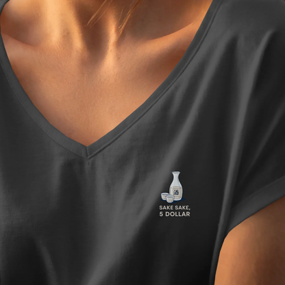 T-shirt dames V-hals - Sake sake, 5 dollar