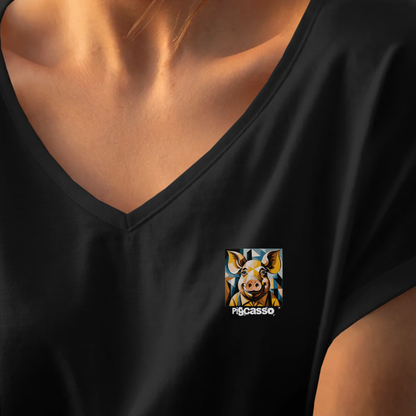 T-shirt dames V-hals - Pigcasso
