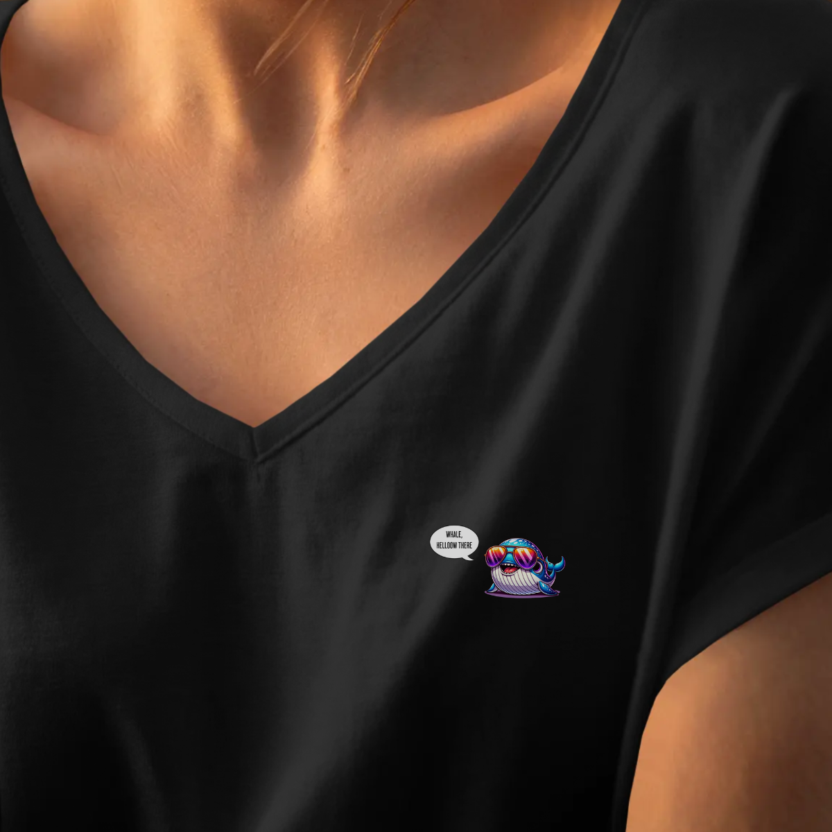 T-shirt dames V-hals - Whale, helloow there