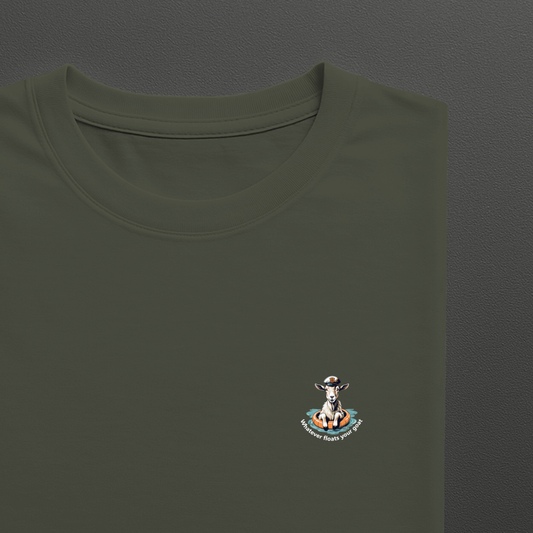 T-shirt ronde hals met grote print op achterkant / Whatever floats your goat