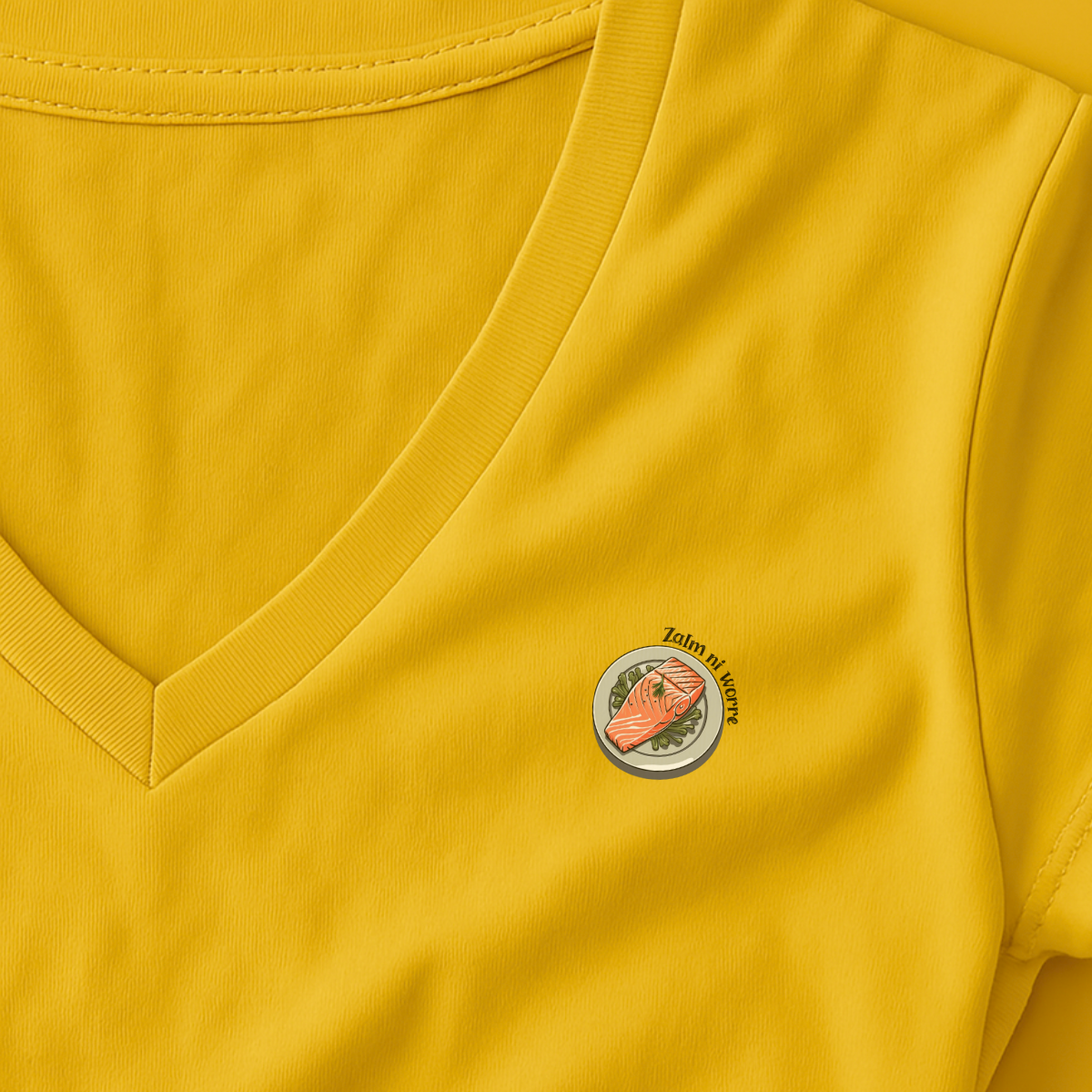 T-shirt dames V-hals met print / Zalm ni worre