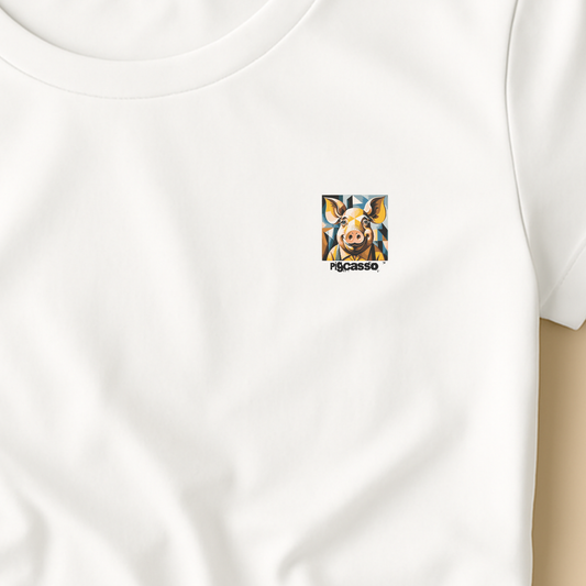 T-shirt ronde hals dames met grote print op achterkant / Pigcasso