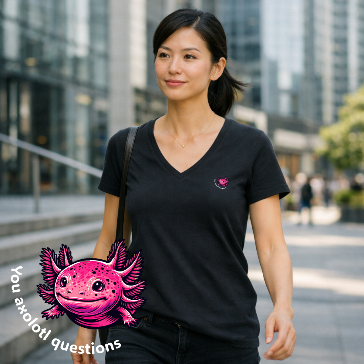 T-shirt dames V-hals - You axolotl questions