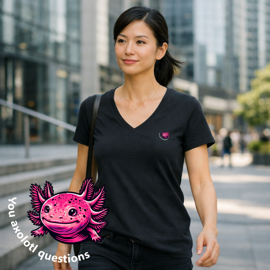 T-shirt dames V-hals - You axolotl questions