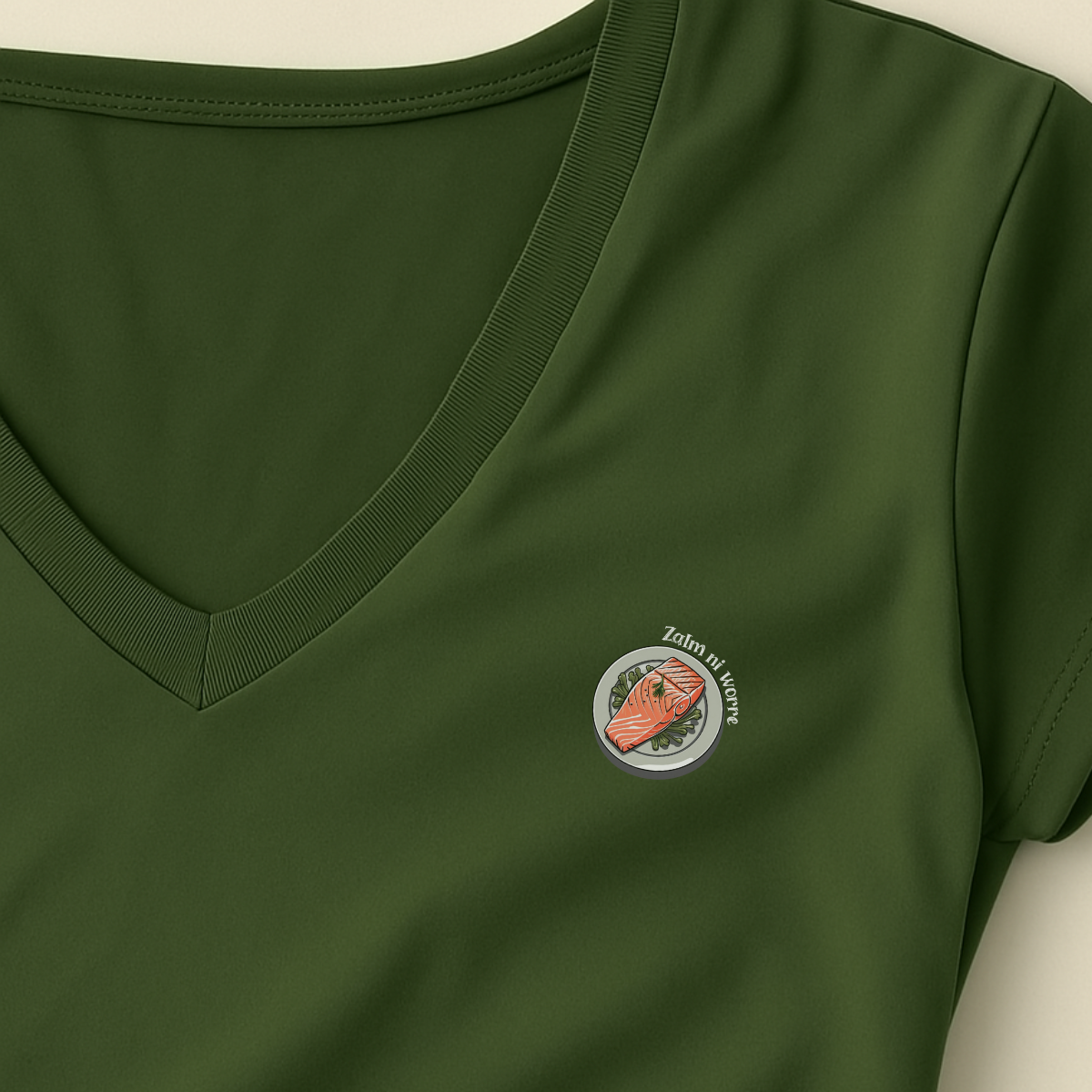 T-shirt dames V-hals met print / Zalm ni worre