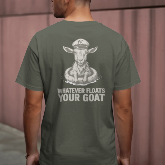 T-shirt ronde hals met grote print op achterkant / Whatever floats your goat