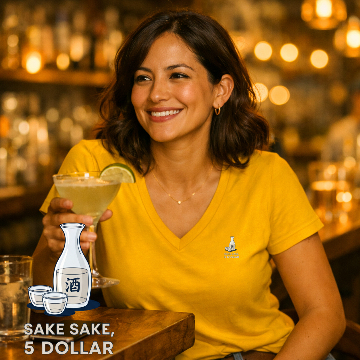 T-shirt dames V-hals - Sake sake, 5 dollar
