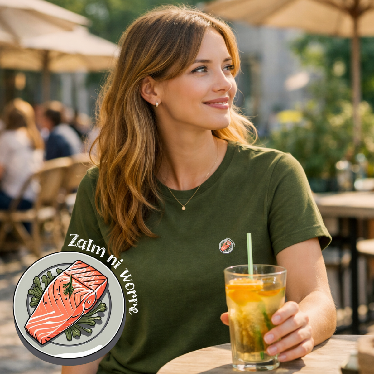 T-shirt dames ronde hals - Zalm ni worre