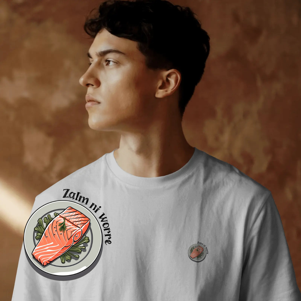 T-shirt heren - Zalm ni worre