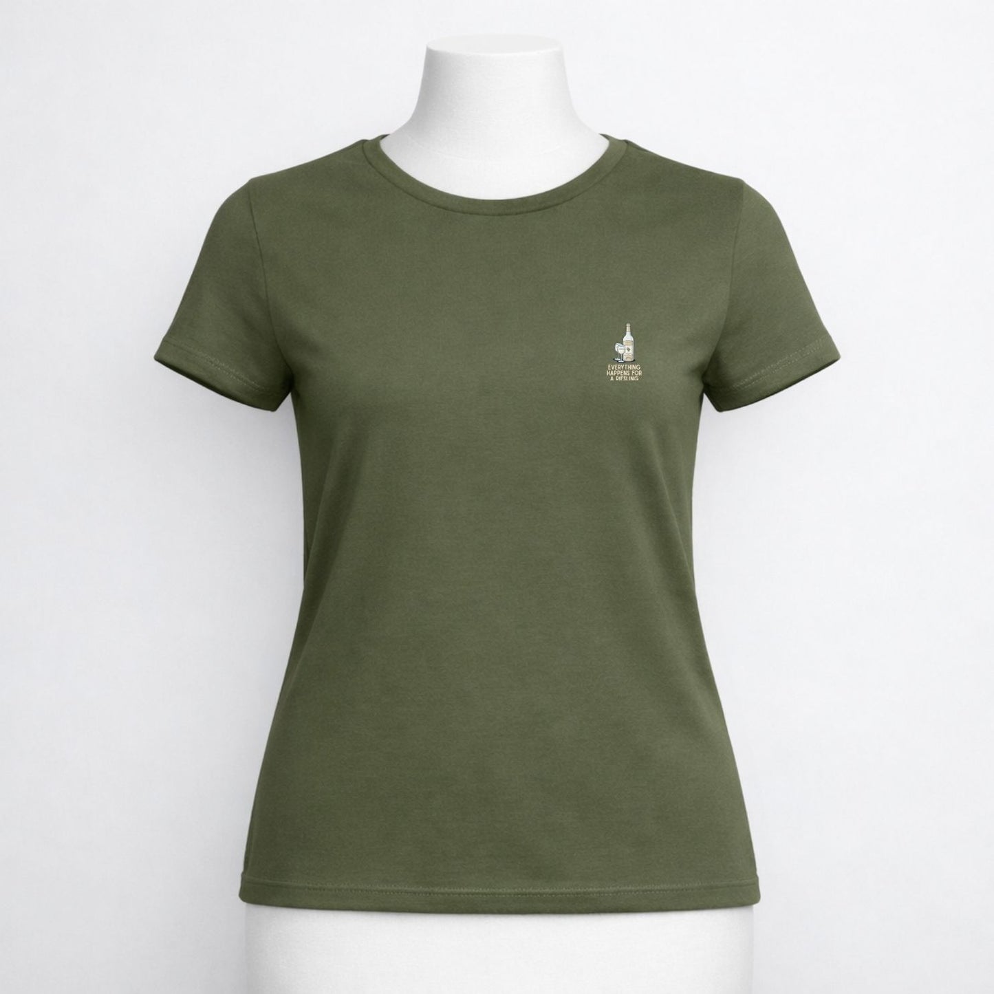 T-shirt dames ronde hals - Everything happens for a Riesling