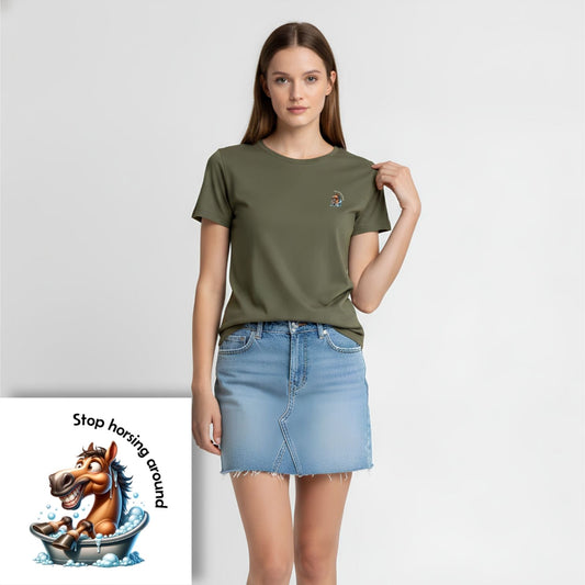 T-shirt dames ronde hals - Stop horsing around (bath)