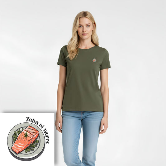 T-shirt dames ronde hals - Zalm ni worre