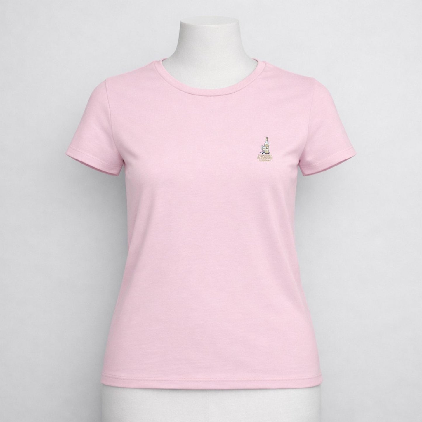 T-shirt dames ronde hals - Everything happens for a Riesling