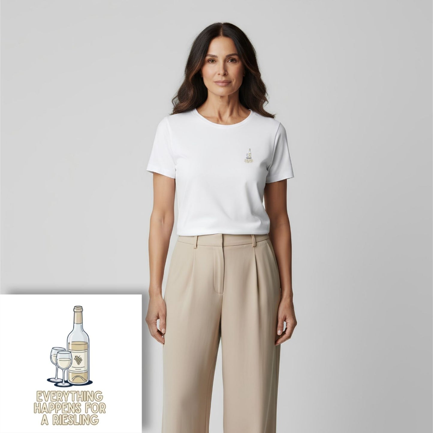 T-shirt dames ronde hals - Everything happens for a Riesling