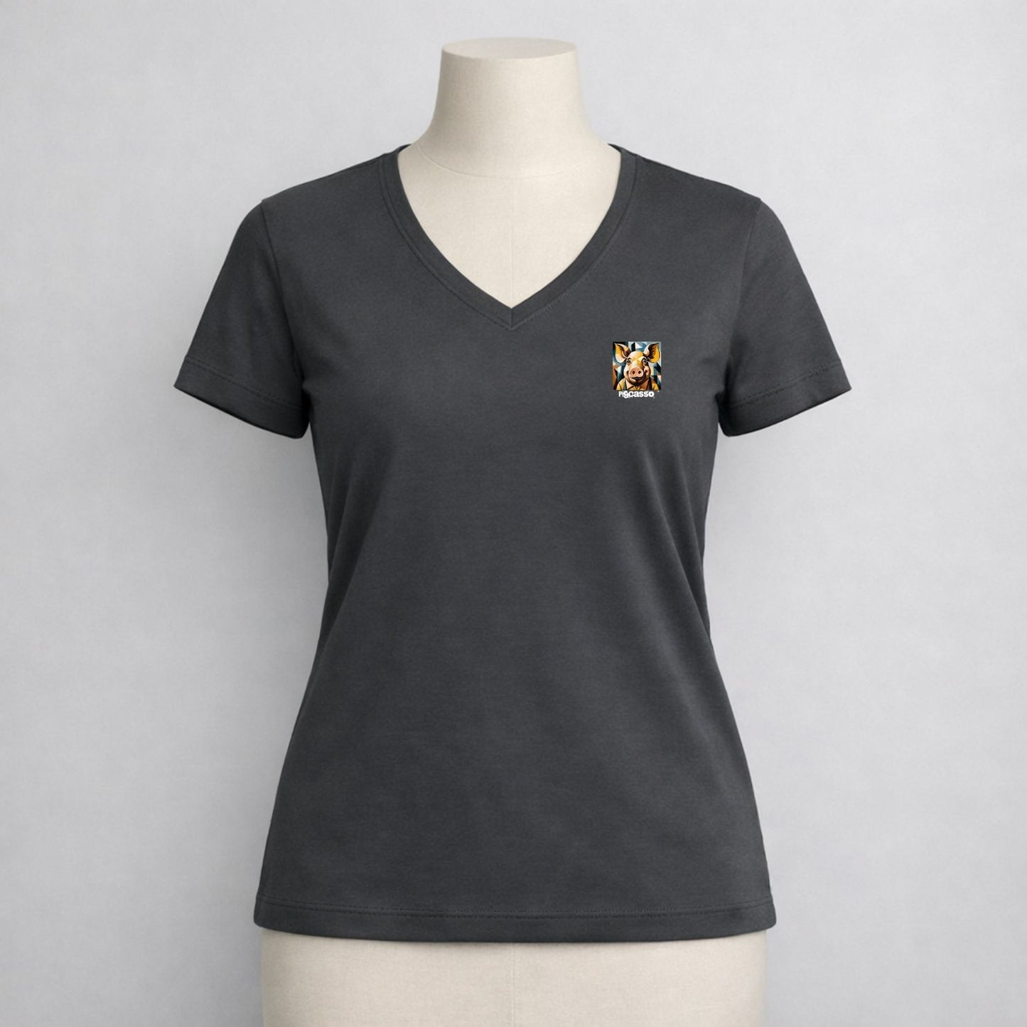T-shirt dames V-hals - Pigcasso