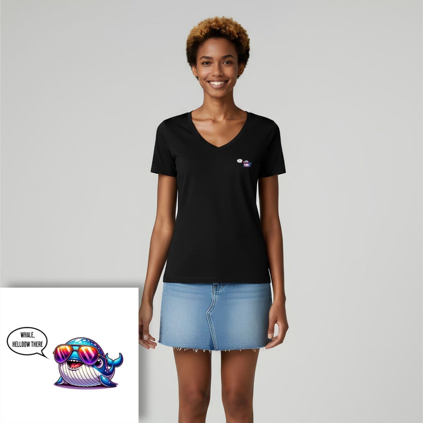 T-shirt dames V-hals - Whale, helloow there