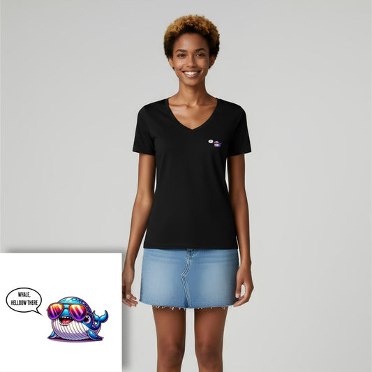 T-shirt dames V-hals - Whale, helloow there
