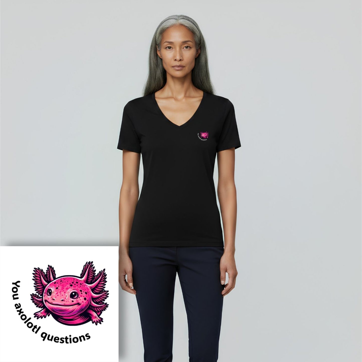T-shirt dames V-hals - You axolotl questions