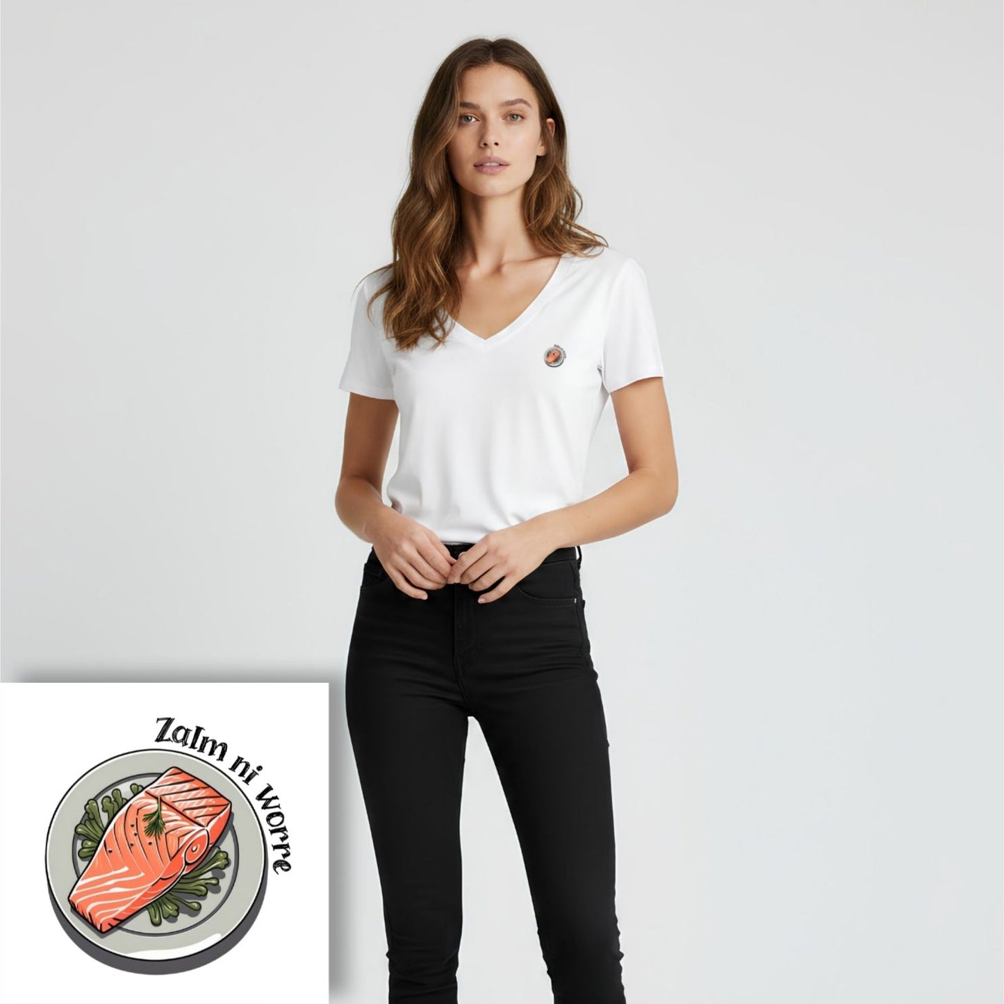T-shirt dames V-hals - Zalm ni worre