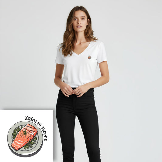 T-shirt dames V-hals - Zalm ni worre