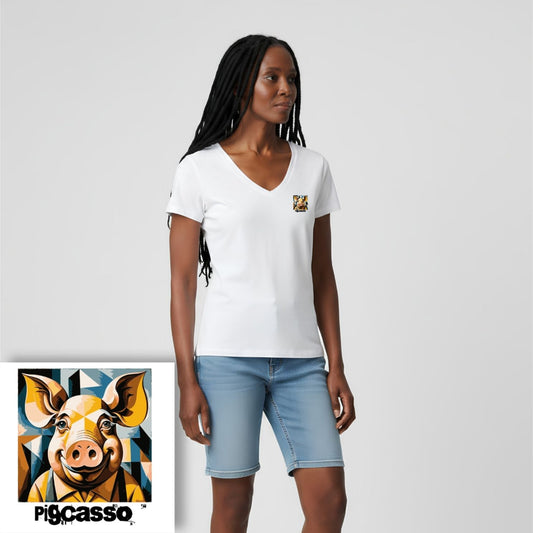 T-shirt dames V-hals - Pigcasso