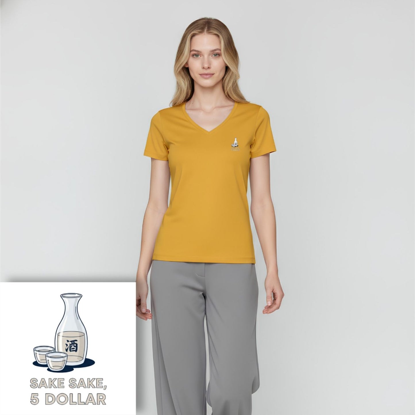 T-shirt dames V-hals - Sake sake, 5 dollar