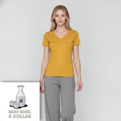 T-shirt dames V-hals - Sake sake, 5 dollar